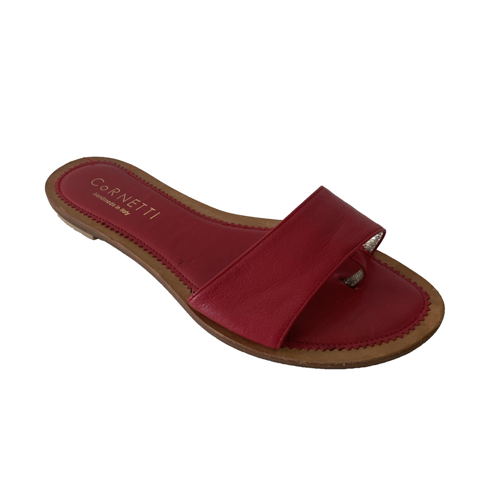 The Cornetti Cannucce Sandal Red Leather Slip On Slide Flip Flop Thong Toe 40